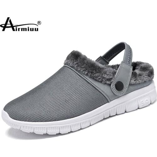 Clogs Sandals Men Winter Fur Slippers Warm Plush Garden Shoes Women Indoor Mules Slides Quality Non-slip Slippers Men Size 46 47