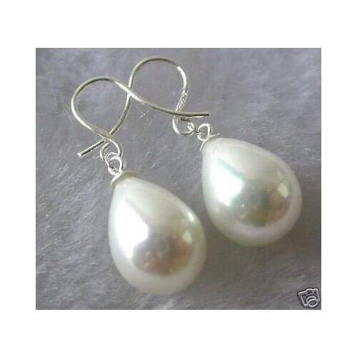 NEW Fine 11-15mm white shell pearl imitation pearl Tibetan silver earrings