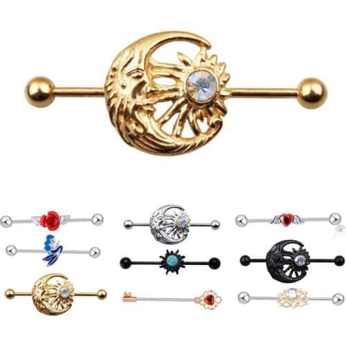 1PC Punk Black Steel Industrial Ear Cartilage Helix Earrings Barbell Long Straight Bar Ear Piercings Barbell Jewelry