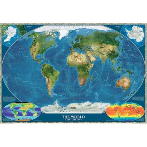 Satellite Map of The World Foldable Non-woven World Map With Biosphere And Surface Temperature 150x225cm