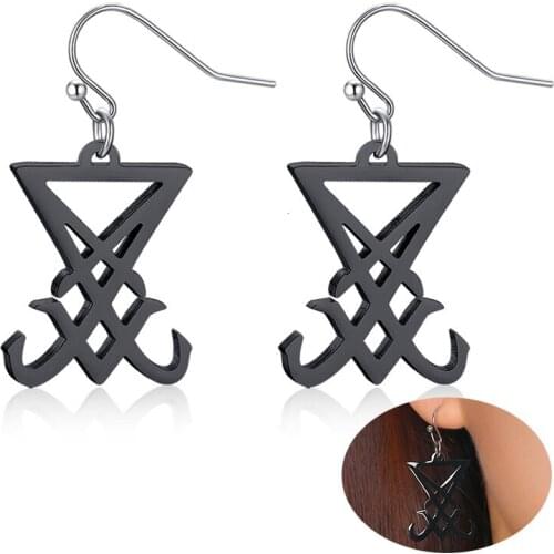 Stylish Seal of Lucifer Satan Cross Earrings for Women Men Jewelry Black Stainless Steel Ear Gifts for Him Her Jewelry