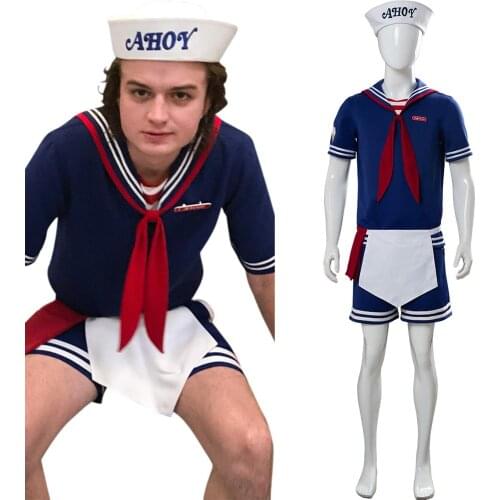 Stranger Cosplay Things Steve Harrington Costume Scoops Ahoy Working Sailor Suit Uniform Hat Adult Halloween Carnival Costume