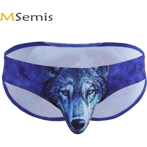US Stock Men Lingerie Exotic Wolf/Leopard Printed Bulge Pouch Panties Sexy Low Rise Bikini Briefs Gay Slim Jockstraps Underpants