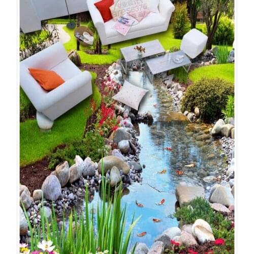 Home Decoration Park river water 3D dimensional painting floor painting pvc self-adhesive wallpaper