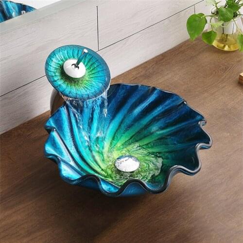 Bathroom Washbasin Hotel Toilet Artistic Above Counter Basin Washbasin Tempered Glass Wash Basin Creative Washbasin Sink Set