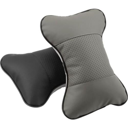 2 Colors Universal Breathable Solid Bone Shape PU Leather & Cloth Car Auto Seat Head Neck Rest Cushion Headrest Pillow Pad Hot