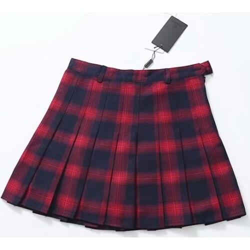 Summer High Waist Chains Belted Plaid Skirt Punk Female Irregular Pleated Goth Skirts 2019 Women Fashion Asymmetrical Skirts