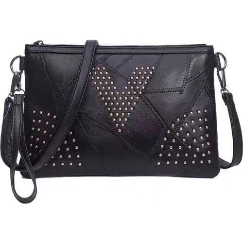 Womens Rivet Shoulder Bag Black PULeather Crossbody Bag Enveloped Daily Small Messenger Bags Shopping Lady Handbag