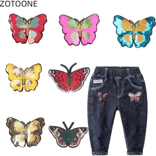 ZOTOONE Iron on Sequin Patch for Jeans Sew on Embroidered Butterfly Patches for Clothing DIY Badge for Clothes Fabric Applique G