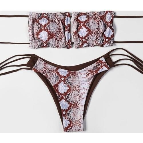 ZTVitality Snakeskin Sexy Bikinis Strapless Bandage Bikini 2020 New Arrival Padded Bra Mid Waist Swimsuit Female Swimwear Women