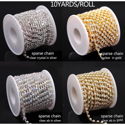 1/10Yards SS6-SS38 shiny Crystal Rhinestone Chain Sew-On Glue-On For apparel DIY Garment Accessories rhinestone trim Cup Chain