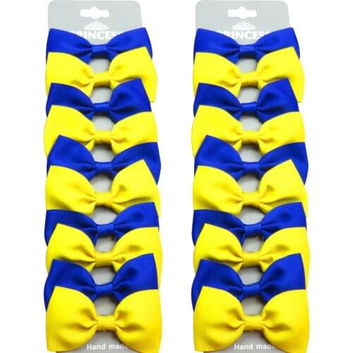 20PCS/Lot Lovely Blue Yellow With Hairpins Grosgrain Ribbon Bows Clips 2020 Korean Creativity Hair Accessories For Baby Girls