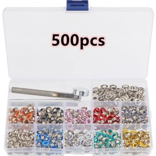 500 Sets Colorful Grommets Kit Boxed Metal Eyelets Set with Install Tool Kit Leather Crafts DIY Projects Grommet Setting Tool