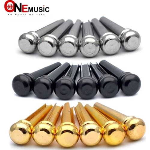 6pcs Brass Folk Acoustic Guitar String Pin Peg Nail Brass Metal Guitar String Black-Gold-Chrome
