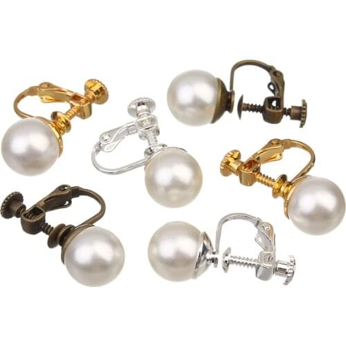 6pcs Hot Copper Metal Imitation Pearl Beads 10mm Screw Earring Clip No Piercing for Female Women Jewelry Making Findings