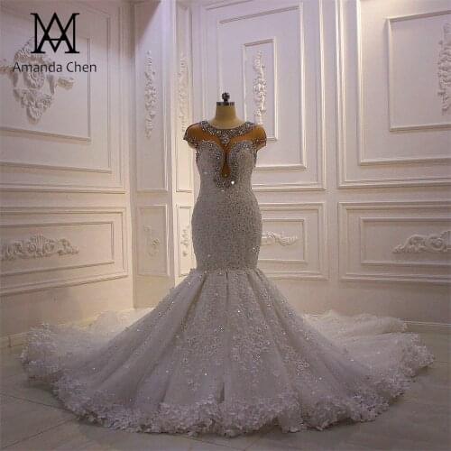 Abiti da cerimonia Cap Sleeve Lace Appliqued Luxury Mermaid Wedding dress 2021