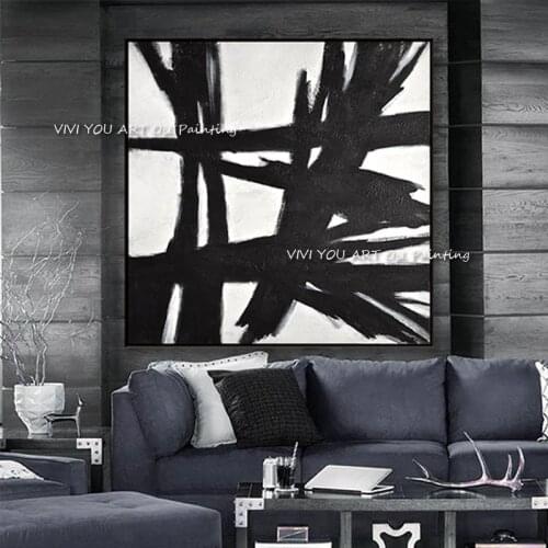 Abstract Black and White Abstract Wall Art Canvas Paintings Wall Pictures 100% Handmade on Canvas Living Room Home Decor Gift