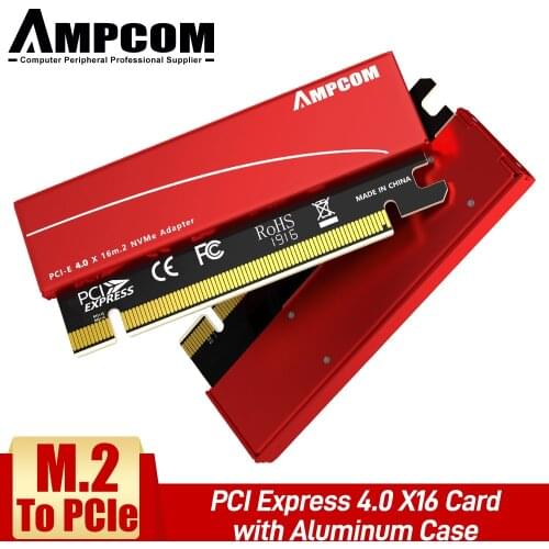 AMPCOM M.2 M Key Nvme SSD to PCI-e Adapter, PCI Express X16 Card with Aluminum Case, Supports Windows 7/8/ 10