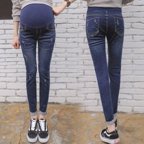 Maternity pants jeans autumn bottoming pants autumn new style nine points autumn wear trousers hole fashion pencil pants