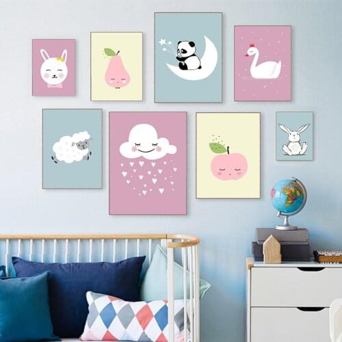 Home Decoration Canvas Painting Wall Art Modern Nordic Simple Style Animal Pictures Bunny Duck Sheep Poster for Children Room