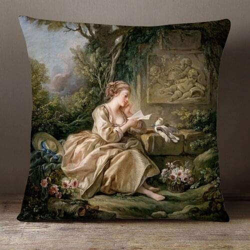 European Court Lady Girl Painting Art Cushion Covers 45X45cm Portrait Pillow Case Linen Polyester Sofa Chair Decoration