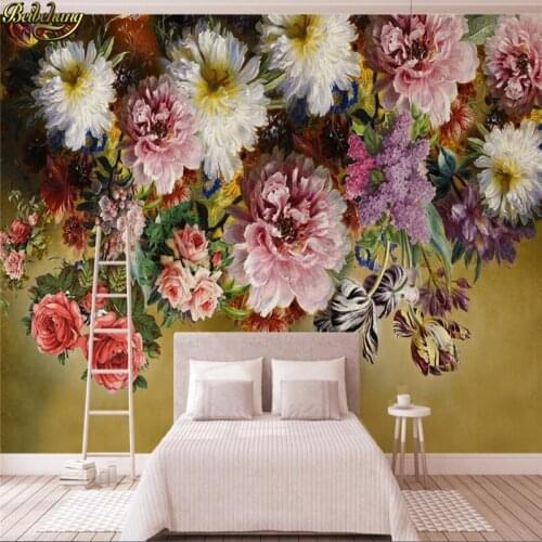 Beibehang Custom Photo Wallpaper Mural European Retro Hand Painted Rose Flower TV Background Wall wall papers home decor