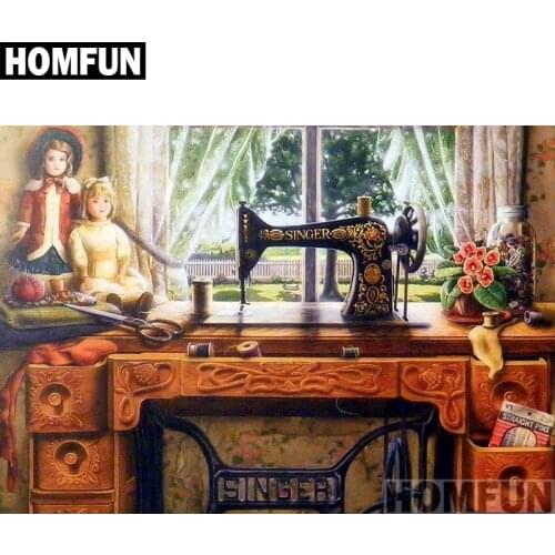 HOMFUN Full Square/Round Drill 5D DIY Diamond Painting "Sewing machine" 3D Embroidery Cross Stitch 5D Home Decor gift A00979