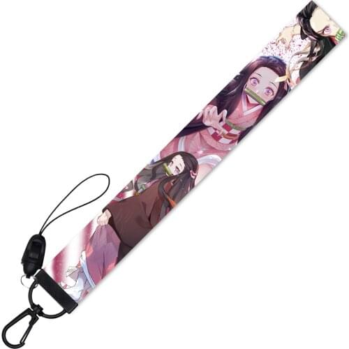 Exquisite Kamado Nezuko Ribbon Hand Rope Anime Keychain Demon Slayer Kimetsu no Yaiba Keyring Bag Charm USB Mobile Phone Holder