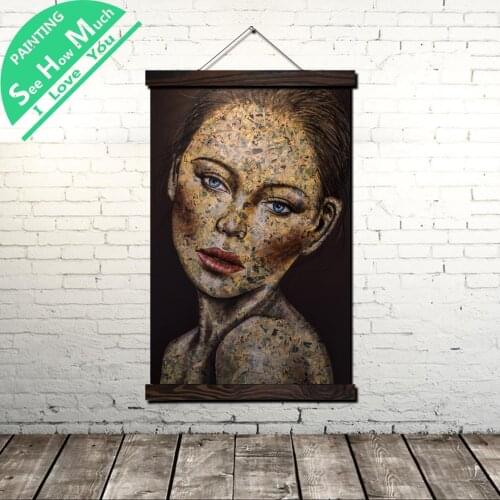 Comic Gril Brown hair Scroll Painting Canvas Vintage Poster and Print Wall Art Pictures Living Room Bedroom Farmhouse Decoration