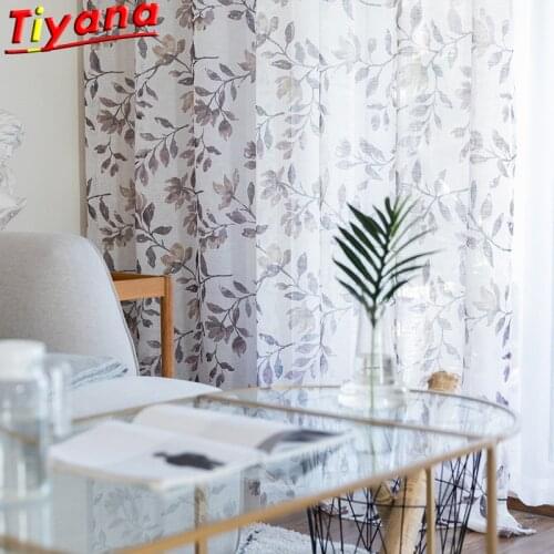 Classical Inkjet Painting Leaves Patterns Tulle Curtains for Living Room Finished Window Drapes for Kitchen Balcony W-HM318#30