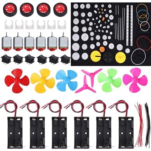6Sets DC Motor Kit Rectangular Mini Electric 1.5-3V 24000RPM Motor with 86 Pcs Plastic Gears for DIY Science Projects