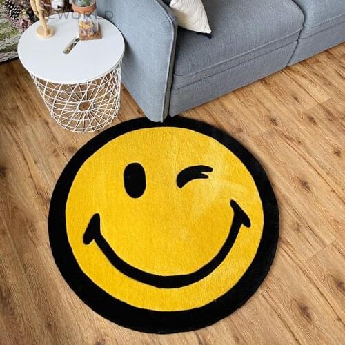 Smiling Face Cartoon Bedroom Round Carpet, Living Room Bed Study Custom Handmade Carpets ,Home Decoration rug