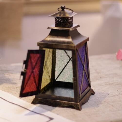Moroccan Windproof Candle Holder Glass Retro Metal Romantic Restaurant Dinner Vintage Candlestick porta velas Home Decor BS60CH