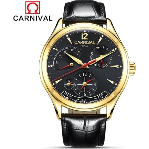 Mechanical Design Style Energy Display Automatic Watches Carnival Brand Watch Luxury Men Wrist watch leather Calendar Self wind