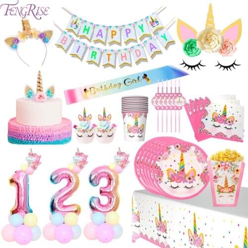 Fengrise Unicorn Decor Disposable Tableware Set My Little Pony Birthday Unicorn Birthday Party Decor Unicornio Party Supplies