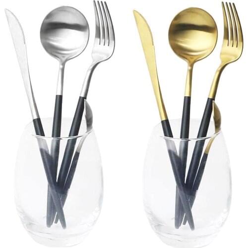 16/20Pcs Dinnerware Set Luxury Black Gold Matte Cutlery Set Stainless Steel Tableware Set Knife Fork Spoon Flatware Set Kitchen