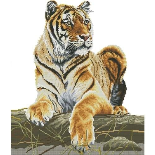 BMBY-Cross Stitch Kits Stamped Full Range of Embroidery Starter Kits for Beginners DIY 11CT 3 Strands - Tiger 22X26.8(Inch)