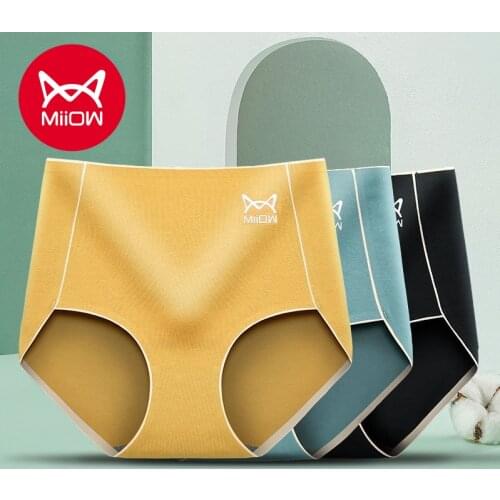 Miiow Genuine Underwear Female Cotton High Waist To Collect Belly Hip Graphene Antibacterial Large Size Fat Mm Triangle Pants