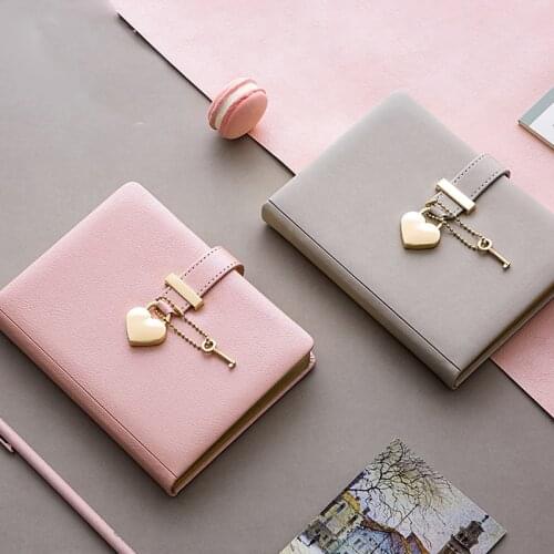 Newest Fashion Journal Diary Notebook With Heart Lock Pretty PU Leather Notebook
