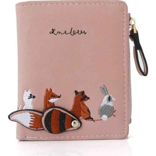 New Small Wallet Women Casual Solid Wallet Fashion Female Short Mini All-match Korean Students Cute animal embroidery Wallet Thr