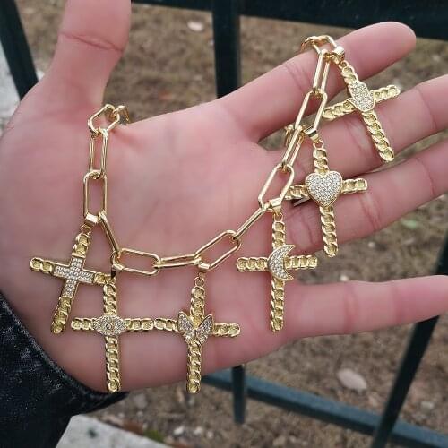 Diy Pendant Christian Cross Necklace for Women Fashion Jewelry CZ Stone Fatima Hand Evil Eye Butterfly Moon Heart Necklace colar