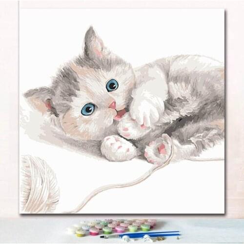 Naughty cut cat paintings pictures by numbers on canvas drawing paint picture the number with colors for children