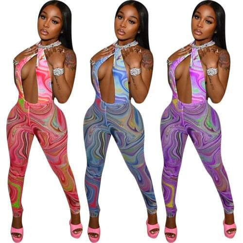 Casual Women Jumpsuit Print Halter Backless Long Romper Women Jumpsuit Summer Clothes For Women Outfit