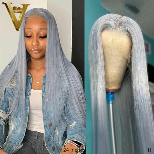 Grey Color Lace Closure Wig Middle Part Straight Lace Front Human Hair Wigs For Women Grey Bob Wig Pre Plucked Brazilian Remy