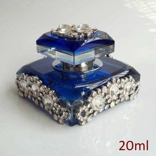 Luxury Blue With Silver Clear Crystal Stones Jeweled K9 Crystal Perfume Bottle 20ml