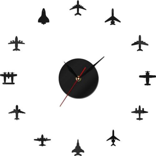 Pilot Airplane Contemporary Wall Clock Silent Quartz 3D Mirror Effect DIY Wall Art Modern Design Fly Plane Fighter Jet Klok