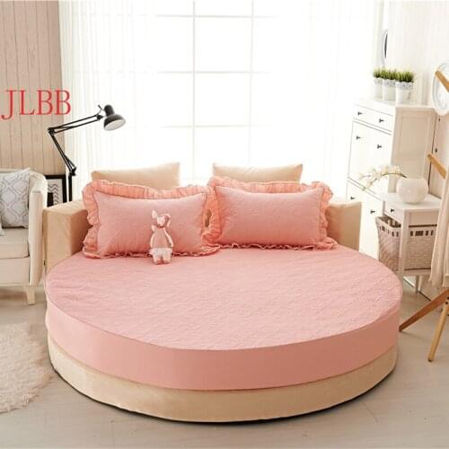 Princess round sheet 100% cotton quilted fitted sheet 3pcs/set circle elastic bed cover king, super king size thicken cotton pad