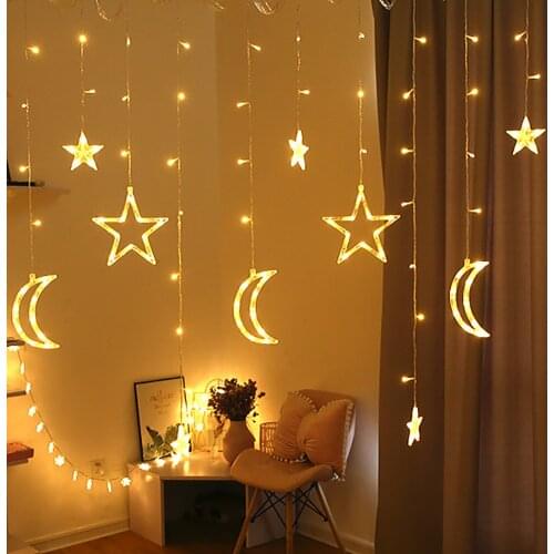 LED Star Moon Curtain Lights New Romantic Holiday Fairy Lamp String Lights For Home Kids Bedroom Party Wedding Decorations