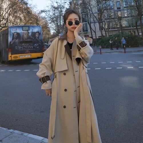Trench Coat Womens 2020 Spring New Korean Loose Contrast Color Lapel Outwear Mujer Temperament Windbreaker Female Autumn Z1011