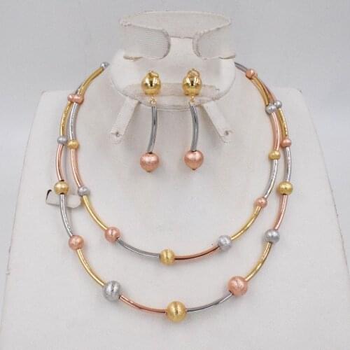 High Quality Ltaly 750 Gold color Jewelry Set For Women african beads jewlery fashion necklace set earring jewelry